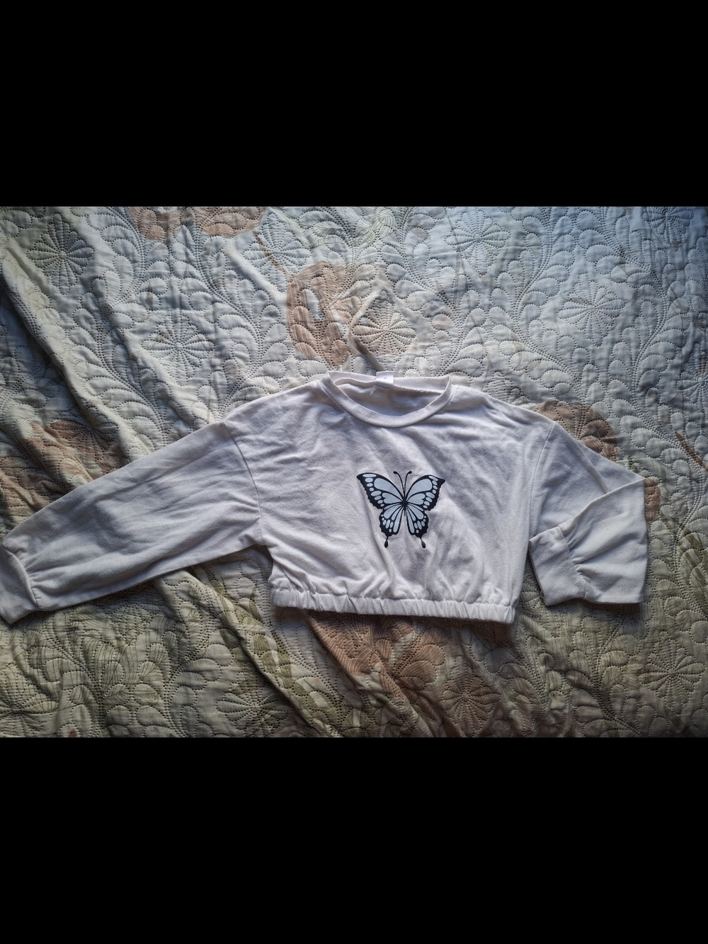 White Girls' Butterfly Cropped Sweatshirt